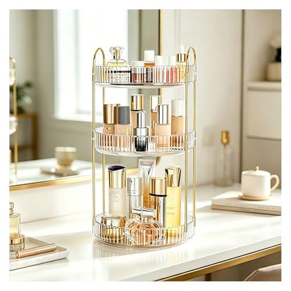 360° Rotating Makeup Organizer, Large Capacity 3 Tier Perfume Skincare Clear Bathroom Organizers, Multi-Function Spinning Cosmetic Storage for Bedroom, Dresser, Countertop