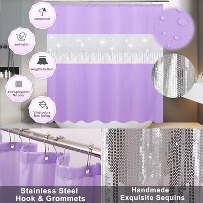 24PCS Bathroom Sets with Shower Curtain and Rugs,Bathroom Sets with Extra Soft and Absorbent Bath Rugs Purple Shower Curtain Set - size: Bath Set+Shower Curtain+Bath Rugs, style: Light Purple