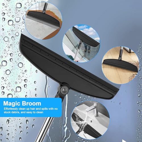 Broom and Dustpan Combo Set, 51" Long Handle with Squeegee | Black Complete Cleaning Kit, Floor Squeegee for Wet & Dry Messes, Built-in Comb Dustpan for Home & Pet Areas - color: Black