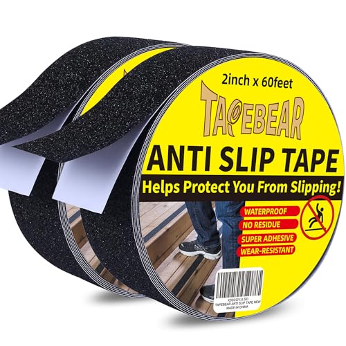 TAPEBEAR Black Safety Grip Tape 2inch x 60feet, Warning Anti-Slip Tape Strong Adhesive Waterproof for Indoor Outdoor Steps Stairs, Compatible with Plastic, Wood, Ceramic, Glass, Metal, 2Rolls - color: Black, size: 2in x 60feet