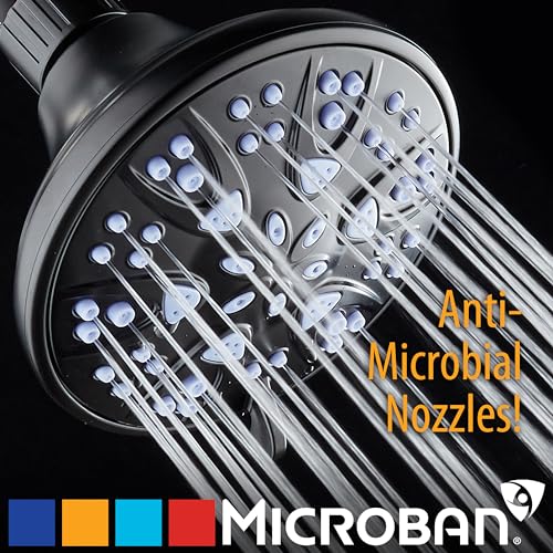 AquaDance Antimicrobial – Anti-Clog High-Pressure 6-Setting Shower Head with Microban Nozzle Protection from Growth of Mold, Mildew & Bacteria for Stronger Shower! 4" Sunset Blue - color: Matte Black / Sunset Blue Jets, style: 2.5 Gallons Per Minute