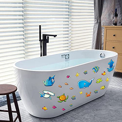 TESWEY 24PCS Non Slip Bathtub Stickers, Cartoon Marine Life Bath Tub Sticker, PVC Matte Bath Tub Slip Stickers for Kid's Room, Bathroom,Floor, Anti-Slip Appliques for Shower Surfaces