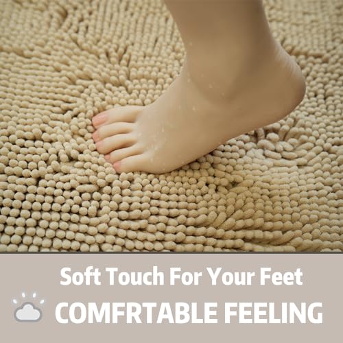 Bathroom Rugs Chenille, Extra Thick and Absorbent, Non-Slip, Machine Washable, Dry Quckily, Soft Cozy Plush, Used Under Shower Bathtub and Sink, Bath mat Sets Camel - color: Beige, size: 20 x 32 inch + 20 x 20 inch (U-Shape)