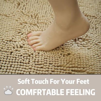 Bathroom Rugs Chenille, Extra Thick and Absorbent, Non-Slip, Machine Washable, Dry Quckily, Soft Cozy Plush, Used Under Shower Bathtub and Sink, Bath mat Sets Camel - color: Beige, size: 20 x 32 inch + 20 x 20 inch (U-Shape)