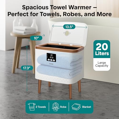 SereneLife Towel Warmer Bucket | Large Blanket Warmer with 20L Stainless Steel Tub & Single Touch Control for Home, Hotel & Spa Use | Adjustable Temp 90 to 140°F | Fits 2 Bath Towels or Robes | Gold - color: Gold