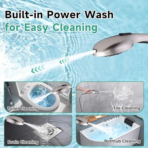 BRIGHT SHOWERS High Pressure Shower Head with Handheld, 9 Spray Settings Showerhead Built in Power Wash to Clean Tub and Pets, Extra Long 69" Hose, Adjustable Bracket, Brushed Nickel - color: Brushed Nickel, style: 1.8 GPM | 9 Modes