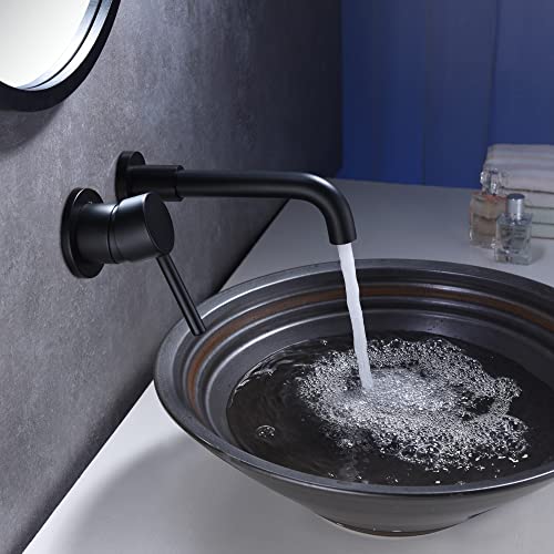 SUMERAIN Black Bathroom Faucet Wall Mount Lavatory, Left-Handed | Single Handle, 360 Swivel Spout, Rough in Valve included - color: Matte Black, size: Left-Handed