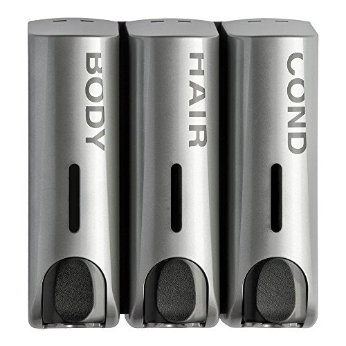 Trio Wall Mounted Shampoo Soap Shower Dispensers with 3x350ml Refillable Bottles,Silver - color: Trio Silver