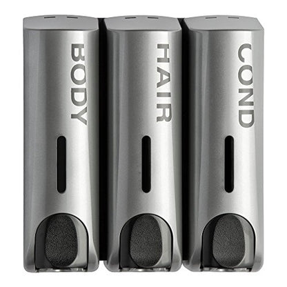 Trio Wall Mounted Shampoo Soap Shower Dispensers with 3x350ml Refillable Bottles,Silver - color: Trio Silver