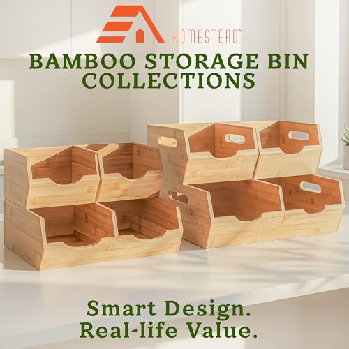 HOMESTEAD Extra Large Bamboo Pantry Storage Bins – 30% Larger, Stackable Potato Onion Storage Bin, Large Pantry Organizers and Storage, Produce Vegetable Organizer, Set of 3 - size: Extra Large ( 3 Pack )