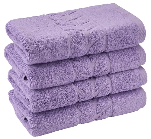 BAGNO MILANO Organic Turkish Cotton Bath Towels, Hand Towels - Premium Jacquard Collection, Certified Organic Cotton Towel Set (Lilac, Hand Towel Set of 4) - color: Lilac, size: Hand Towel Set of 4