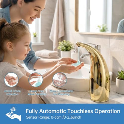 Touchless Liquid Soap Dispenser, 300 mL, Gold, Rechargeable | Magnetic charging, 4 adjustable 0.4–3 mL output levels, IP65 splash protection and 10-second self-cleaning mode - color: Polished Gold