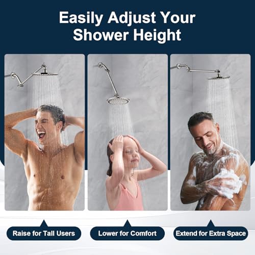 BRIGHT SHOWERS Brass Shower Head Extension Arm for Rain and Handheld Shower Head, 10 Inch Universal Shower Arm Extender, Height & Angle Adjustable, Brushed Nickel - color: Brushed Nickel, style: 10 Inch