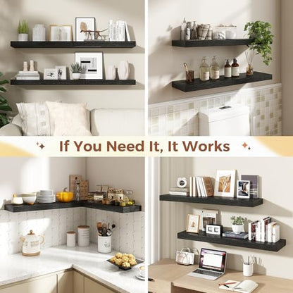Dreamland Black Floating Shelves 48 Inch Long,8 Inch Deep Floating Shelves,48" W x 8" D Wall Shelves for Bedroom,Living Room,Kitchen,Bathroom,Set of 2 - color: Black, size: 48 Inch