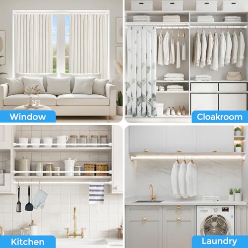 Shower Rod 31-63" White Spring Tension Curtain Rod Adjustable | 7/8" Shower Curtain Rod Carbon Steel Tube, Rust-Proof Non-Slip Tool-Free, Curtain Rods for Windows Bathroom Room Divider - color: White, size: 31"-63"-1P