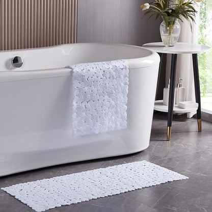 Webos Bath Shower Mat Non Slip: Extra Large Pebble Bathtub mat for Kids, Elderly, Anti Slip Shower Matt with Drain Holes Suction Cups Tub Mat - 16 X 40 Inch White - color: Pebble White