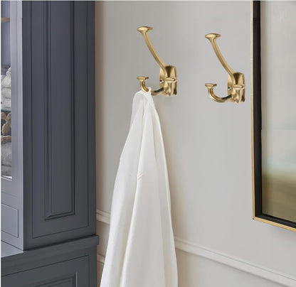 Champagne Bronze Hooks Large Wall Mounted Decorative Solid Heavy-Duty Double-Sided Coat Hooks Triple Coat Hook Towels Coats Robes Towels Bag Bathroom Three Prong Coat Hook (2 Pack) - color: Champagne Bronze