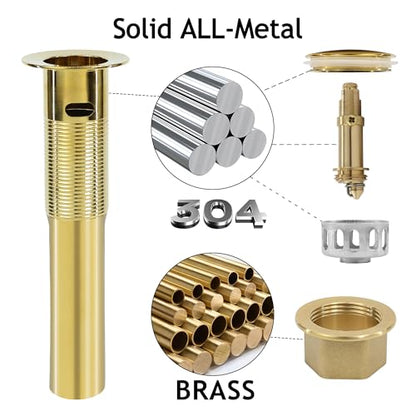 Bathroom Sink Drain,2 Pack Gold Stainless Steel Bathroom Drain Stopper with Overflow,Small Cap Pop Up Drain Assembly with Detachable Strainer Basket,Built-in Anti-Clogging - color: 2 Pack-gold-small Cap, style: With Overflow
