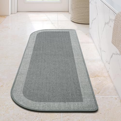 Bathroom Runner Rug, Long Thin Bath Mat Fit Under Door, Grey 17x47 | Quick Dry Absorbent, Rubber Backing Washable Large Bathmat, Shower Mat for Bathroom Floor, Tub and Outside Shower - color: A-grey, size: 17"x 47"