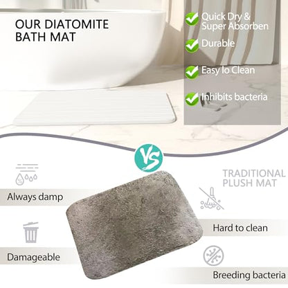 YEECOPON Diatomite Bath Mat, Quick-Dry Water Absorbing Stone Bathroom Mat