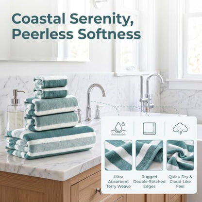 Premium 5-Piece Bath Towel Set | 100% Microfiber Ultra Soft & Quick Dry | Large Bath Towels, Hand Towels & Washcloths for Bathroom, Spa, Gym, | 1 Bath, 2 Hand, 2 Washcloths | Green - color: Green, size: 5 Pcs
