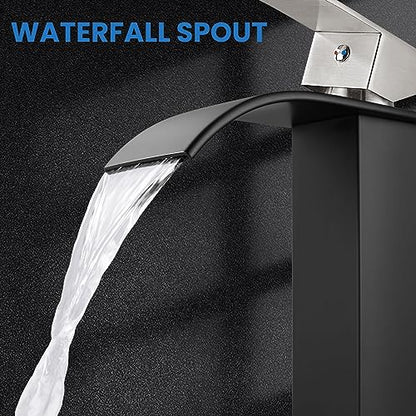 Airuida Vessel Sink Faucet,Black&Nickel Tall Waterfall Bathroom Faucet | Single Handle,Tall Bathroom Faucet 1 Hole,Vanity Faucet,without Drain,Bowl Bathroom Faucet - color: Matte Black & Brushed Nickel