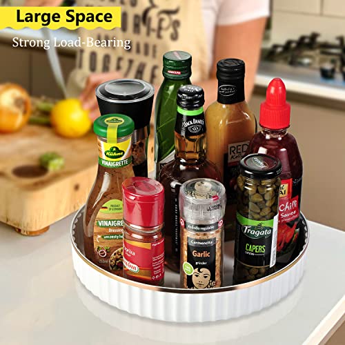 2 Pack 10" Fluted Lazy Susan Organizer, Turntable Spice Rack for Cabinet, Kitchen, Pantry Organizer and Storage, Fridge, Bathroom Vanity Countertop, Under Sink Organizing, Expandable Lazy Susan-White - size: White 10" 2 Pack