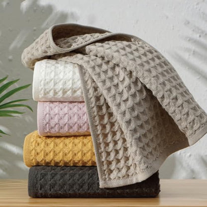 SK Studio 6 Piece Khaki Bath Towels Set Cotton Waffle Bathroom Towels | 2 Bath Towels, 2 Hand Towels, 2 Washcloths Quick Dry for College Dorm, Spa - color: Khaki