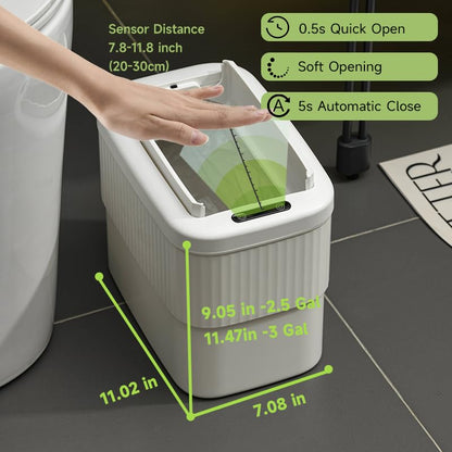 Sensor Bathroom Trash Can 2.5 Gallon,Kitchen,Office,RV,White | hanging,butterfly lid, narrow space,ABS Superior Quality,Touchless Automatic Trash Bin,Motion Sensor Garbage Can