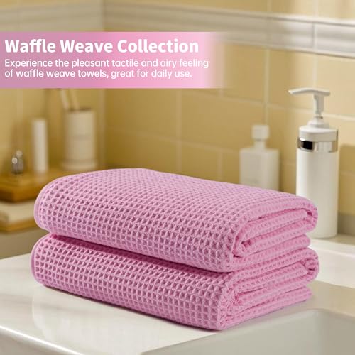 MICROFI New Microfiber Waffle Bath Towels, 2 Pieces, Oversized, Soft, Absorbent, Fast Drying, Lint Free 430 GSM (30''x60''/76cm x 152cm) - color: Pink