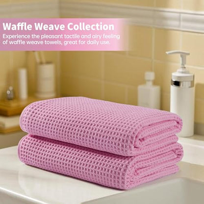 MICROFI New Microfiber Waffle Bath Towels, 2 Pieces, Oversized, Soft, Absorbent, Fast Drying, Lint Free 430 GSM (30''x60''/76cm x 152cm) - color: Pink