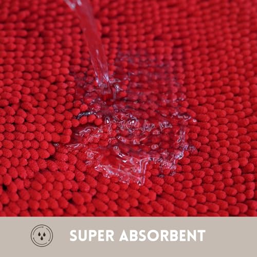 Bathroom Rugs Chenille, Extra Thick and Absorbent, Non-Slip, Machine Washable, Dry Quckily, Soft Cozy Plush, Used Under Shower Bathtub and Sink, Bath mat Sets Red - color: Red, size: 20 x 32 inch + 20 x 20 inch (U-Shape)