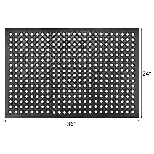 ROVSUN Rubber Floor Mat with Holes, 24''x 36'' Anti-Fatigue/Non-Slip Drainage Mat, for Industrial Kitchen Restaurant Bar Bathroom, Indoor/Outdoor Cushion - size: 36"L x 24"W x 0.3"Th