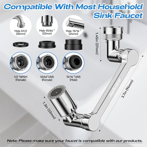 1080° Rotating Faucet Extender, Brass Faucet Multi-functional Spray Nozzle Extender, Universal 36° Rotating Mechanical Arm Bathroom Faucet Extender, Kitchen Extend Filter, 2 Modes Spray