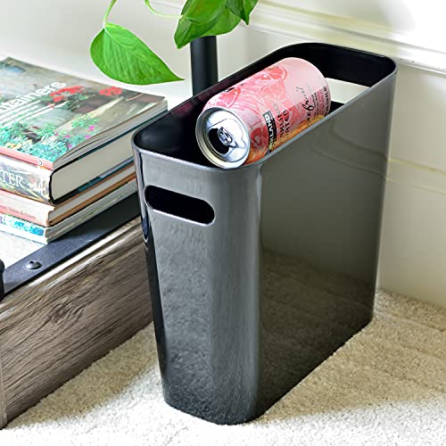 Youngever 1.5 Gallon Slim Trash Can, Plastic Garbage Container Bin, Small Trash Bin with Handles for Home Office, Living Room, Study Room, Kitchen, Bathroom (1 Pack Black) - color: Black