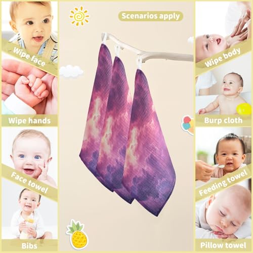 YETTASBIN Galaxy Muslin Baby Hand Washcloths, Soft Cotton Bath Face Towel, 4 Layers Extra Absorbent Feeding Burp Cloth for Newborn Infant, 5 Pack - size: 12 Inch x 5 Pack