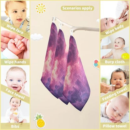 YETTASBIN Galaxy Muslin Baby Hand Washcloths, Soft Cotton Bath Face Towel, 4 Layers Extra Absorbent Feeding Burp Cloth for Newborn Infant, 5 Pack - size: 12 Inch x 5 Pack