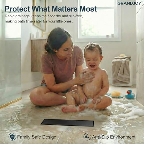 12 Inch Linear Shower Drain with Tile Insert Grate, Matte Black 2-in-1 Invisible Floor Drain, cUPC Certified 304 Stainless Steel Trench Drain with Hair Strainer