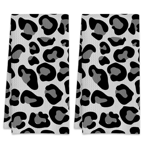 Black Leopard Animal Skin Hand Towels for Bathroom Set of 2,Absorbent Waffle Weave Kitchen Towels,Decorative Modern Bathroom Towel for Bath,Guest,Shower 16 X 24 Inch - color: Black Leopard Animal Skin