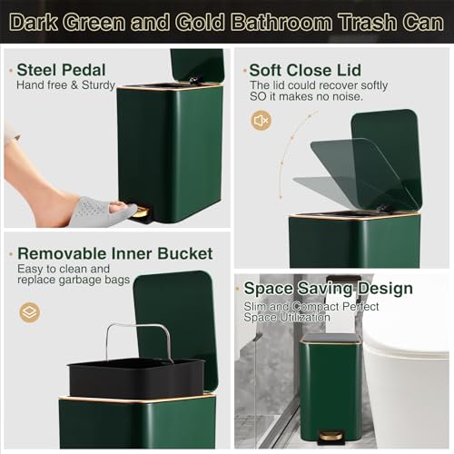 Bathroom Sets with Shower Curtain and Rugs Bathroom Accessories Set Dark Green Bathroom Set,Soap Dispenser & Toilet Brush Holder Set with Stainless Steel Trash Can(23 PCS) - size: Dark Green, style: Bath Set+Waffle Shower Curtain+Bath Rugs