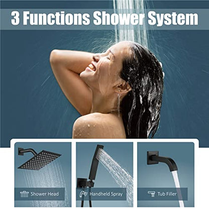 Aolemi Shower Faucet Set with Tub Filler Handheld 8" Head Matte Black | Shower Valve and Trim Kit,Handheld Spray,Tub Spout,Single Handle,SUS304,Bathroom Mixer for Remodeling - color: Black, size: 8 Inch Shower Head