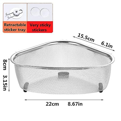 Kitchen Triangle Sink Strainer, Corner Sink Strainer, Multifunction Sink Drain Strainer Basket, Stainless Steel Food Catcher Strainer for Kitchen Waste, Vegetable, Fruits (Silver) (CF-001)
