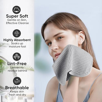 Microfiber Waffle Face Towels, 4 Pieces, Soft, Absorbent, Fast Drying, Lint Free 430 GSM (Silver) - color: Silver