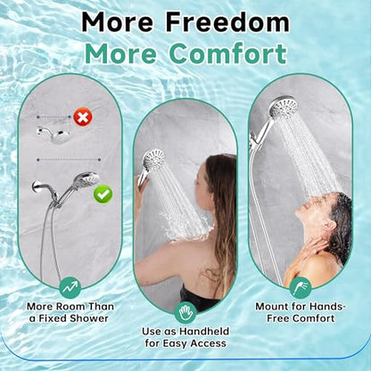 BRIGHT SHOWERS High Pressure Shower Head with Handheld, 9 Spray Settings Showerhead Built in Power Wash to Clean Tub and Pets, Extra Long 69" Hose, Adjustable Bracket, Chrome - color: Chrome, style: 1.8 GPM | 9 Modes