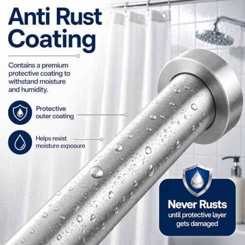 Adjustable Shower Curtain Rod - Rust Free Shower Rods 26-78 Inches | Extendable No Drill Curtain Rod, Heavy Duty Tension Rod for Hanging Home, Bedroom, Closet & Showers Curtains - color: Silver