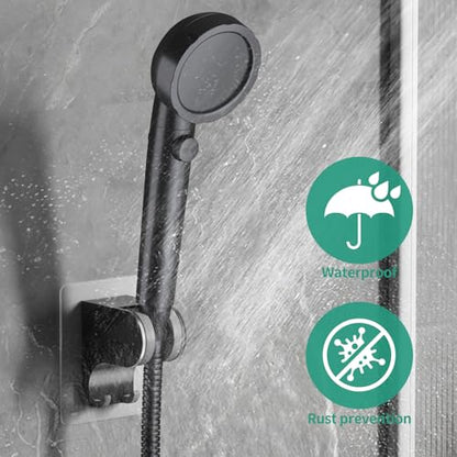 Hand Held Shower Head Holder Wall Mount, 2 Hooks, Black, 1 Pack | Shower Hose Holder Adhesive with 2 Hanger Hooks, Adjustable Shower Handle Holder, No Drilling Shower Wand Holder - color: Black