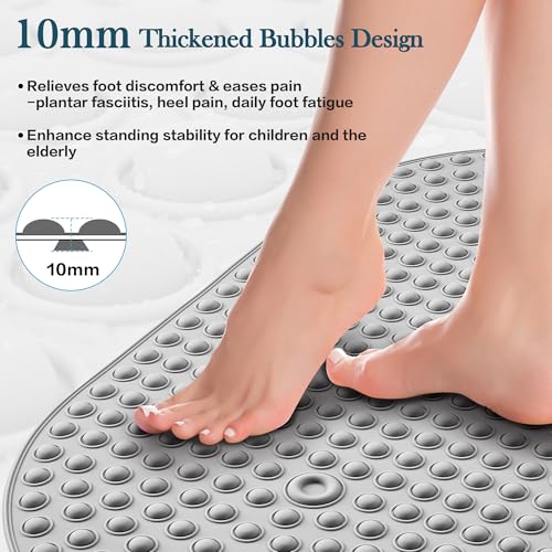 Non Slip Shower Mat 27x15 - Small Oval Bath Mat for Inside Tub, Silicone Bubble Pop It Bathroom Floor Mat with Strong Suction Cups, Quick Dry, Anti Slip Bathtub Mat for Shower, Grey - color: 27x15"-grey