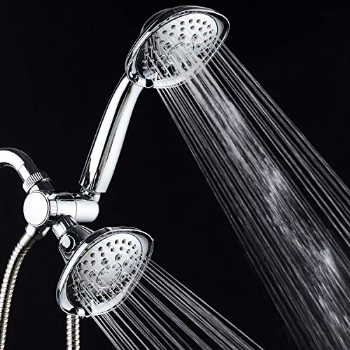 AquaDance Luxury Square 48-setting High-Pressure Dual Head/Handheld Shower Spa Combo. Extra-Long 72" Stainless Steel Hose, 3-way Flow Diverter, All-Chrome Finish. - color: Chrome
