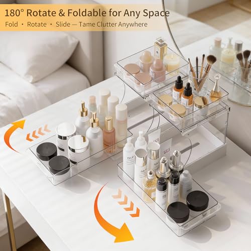 Attelite Makeup Organizer 2-Tier Rotating Design Cosmetics Storage with 180 Rotation Sturdy Durable Versatile Perfume Vanity Organizer for Countertops, Bathrooms, Office Supplies 2 Pack White - size: 2 pack