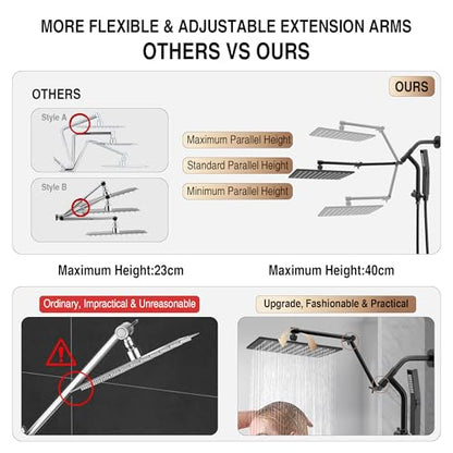 All Metal 10 Inch Rain Shower Head with Handheld Built-in Power Wash Mode, High Pressure Waterfall Rainfall Square Shower Heads with 16" Adjustable Extension Arm, Dual Showerhead, Matte Black - color: Matte Black, size: 10 Inch